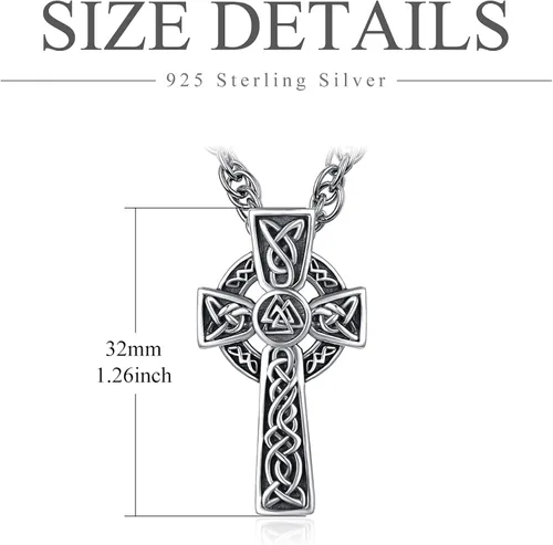 Miniatura 2 de TANGPOET - Collar de nudo celta de plata de ley con colgante de escudo de Asatru de buena suerte joyería irlandesa regalos para hombres mujeres