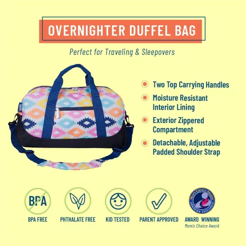 Miniatura 2 de Wildkin Overnighter - Bolsos de lona para niños y niñas, perfectos para pijamadas, prácticas escolares y viajes tamaño de mano (diseño azteca)