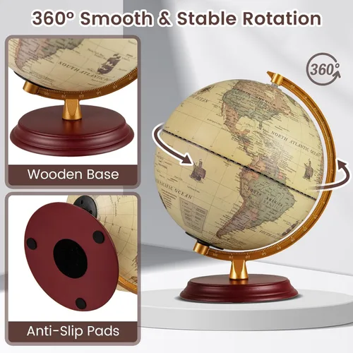 Miniatura 5 de Goplus Globo del mundo iluminado de 8 pulgadas, lámpara de globo iluminado de noche con soporte de madera y mapa HD para adultos, oficina en casa