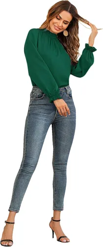 Miniatura 5 de LYANER Blusa de manga larga con volantes y cuello alto para mujer