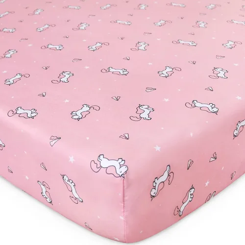 Miniatura 4 de Juego de 4 sábanas para cuna para niña, sábanas bajeras de 52 x 28 pulgadas para colchón estándar y de niños pequeños, material suave y rosado +