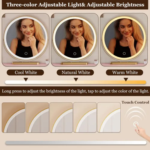 Miniatura 3 de Royal Windsor Escritorio de maquillaje con espejo y luces, mesa de tocador moderna con 5 cajones, escritorio de maquillaje con 3 modos de Rosa
