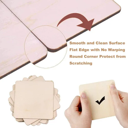 Miniatura 5 de 50 cuadrados de madera sin terminar de 3 x 3 pulgadas, recortes cuadrados de madera en blanco natural para manualidades, pintura, posavasos