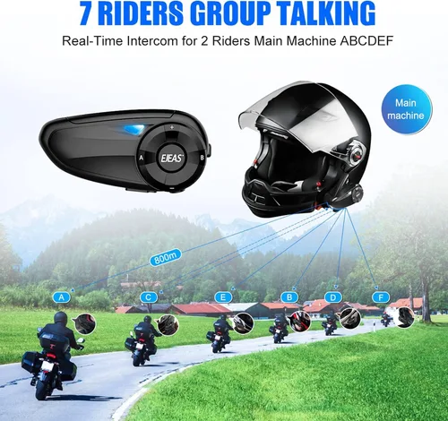 Miniatura 6 de Auriculares de intercomunicación Bluetooth para casco de motocicleta Q7 7 Riders Group 750mAh IP65 impermeable/CVC reducción de ruido/conectable