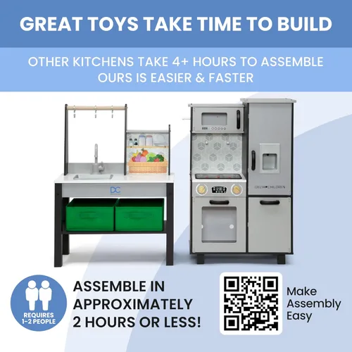 Miniatura 7 de Delta Children - Cocina de juguete Gourmet Todo en Uno de Rincón - Juego de cocina con estufa segura y sin calor con luces, horno, fregadero, Gris