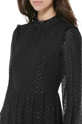 Miniatura 3 de Tommy Hilfiger Vestido de gasa de manga larga con cuello con volantes para mujer