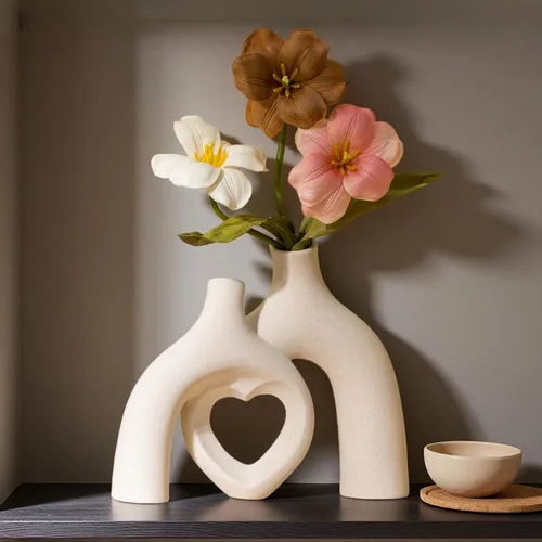 Miniatura 4 de Liotww Snuggle - Jarrón de cerámica con forma de dona hueca, 8.3 pulgadas, moderno, nórdico, bohemio, estético, floreros decorativos para decoración