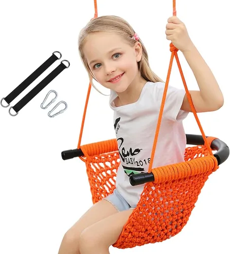 Columpio tejido a mano para niños, columpio para niños con cuerdas ajustables, juego de columpio seguro para niños, para interiores, exteriores,