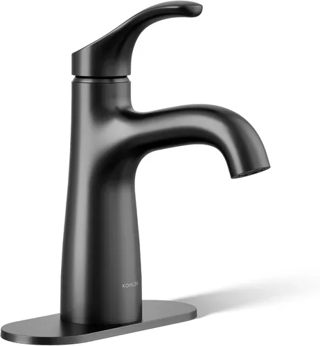 Kohler 27389-4N-BL Simplice - Grifo para lavabo de baño, 1 agujero, grifos de baño de una sola manija con drenaje clicker, 0.5 gpm, negro mate