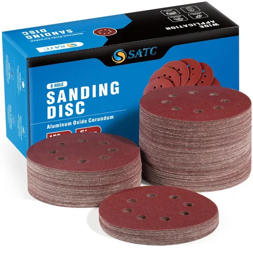 Miniatura 19 de S SATC - 72 discos de lija adhesivos de gancho y bucle de 5 pulgadas de 8 agujeros para lijadora orbital aleatoria 40 60 80 120 180 240 320 granos