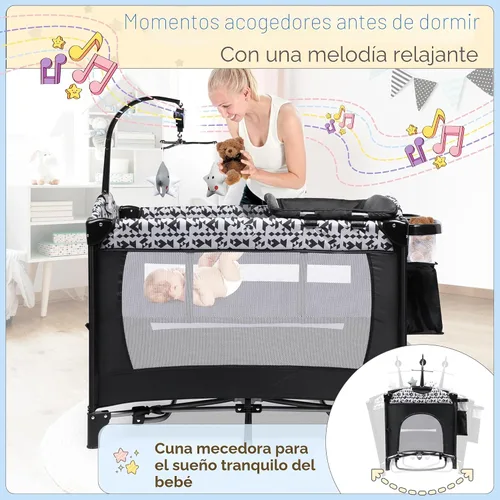 Miniatura 6 de Xilingol Parque de juegos 5 en 1, moisés para bebé con cambiador de pañales junto a la cama, bolsa de almacenamiento y caja de música, cuna portátil