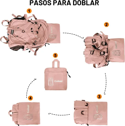 Miniatura 4 de Goloni Mochila de senderismo de 45 L, ligera, plegable, impermeable, con cubierta para lluvia y sistema de transporte de tapete de senderismo, Rosa
