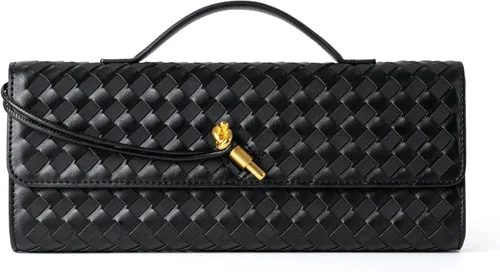 Joryin Bolso tejido para mujer, bolso de mano de noche tejido de cuero y gamuza, bolso cruzado de gamuza, bolso formal de noche