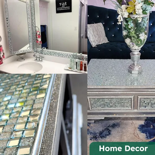 Miniatura 5 de Diflart Azulejo de Mosaico de Vidrio con Espejo Cuadrado de Cristal Esmerilado Salpicadero para Pared de Cocina y Baño Paquete de 6 Hojas
