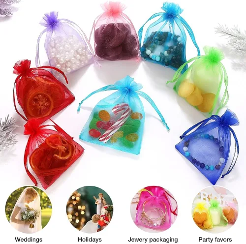 Miniatura 4 de 100 bolsas de organza transparentes con cordón para joyas, recuerdos de boda, suministros de fiesta, dulces, perfumes, cosméticos, eventos Amarillo