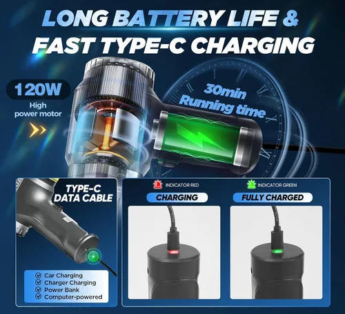 Miniatura 4 de Aspiradora de Mano Inalámbrica-3 en 1 Aspiradora de Coche de Alta Potencia-Motor Sin Escobillas 12000PA, Aspiradoras de Súper Poder