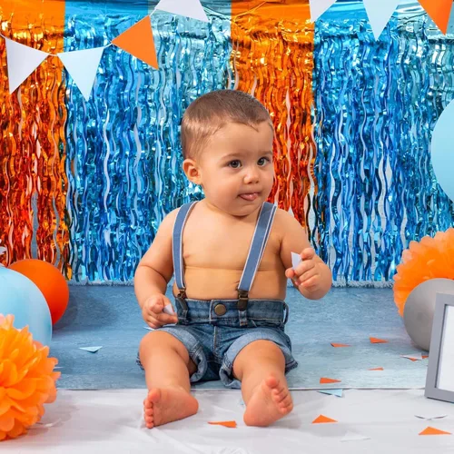 Miniatura 3 de LOLStar Suministros para fiesta de cumpleaños de perros azules, paquete de 2 unidades, color naranja, azul y azul claro, ondulados, con flecos