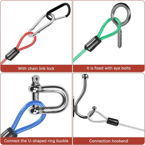 Miniatura 5 de Cable de seguridad con ganchos y bucles [2 piezas] – 6.56 pies / 258.3 pulgadas de acero inoxidable para equipaje de seguridad para bicicletas