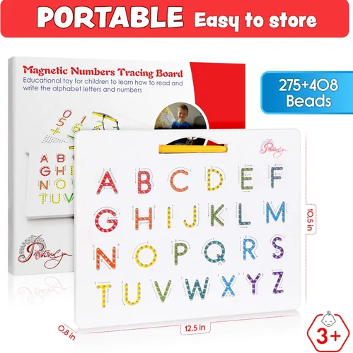 Miniatura 3 de Tablero magnético de trazado del alfabeto, letras y números de doble cara, tablero de seguimiento magnético, imanes ABC aprenden a escribir