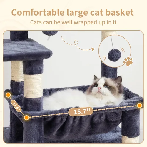 Miniatura 4 de Heybly - Árbol para gatos, torre con cuna grande y suave, condominio para gatos con espaciosa cueva para gatos con espacio oculto, postes de rascado