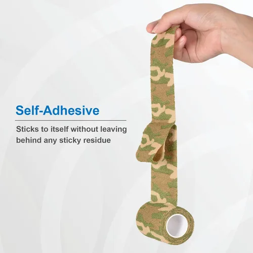Miniatura 4 de 6 unidades de cinta de camuflaje de 3.0 in x 14.8 ft, vendaje cohesivo autoadhesivo, forma de camuflaje para buscador de telémetros, cámara, verde