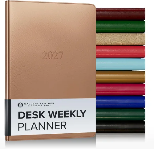 Miniatura 87 de Gallery Leather Agenda semanal y mensual grande 2025-2026, agenda y cuaderno con elegantes bordes de página dorados dorados, 12 meses, cactus Cactus