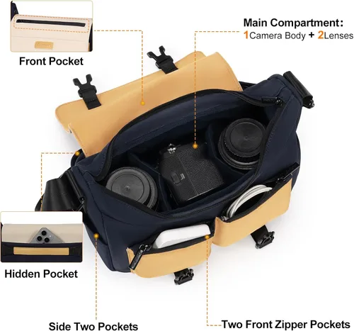 Miniatura 3 de Cwatcun Bolsa de mensajero para cámara – Bolsa impermeable compacta para hombro DSLR para Canon/Nikon/Sony, bolsa ligera de viaje y fotografía