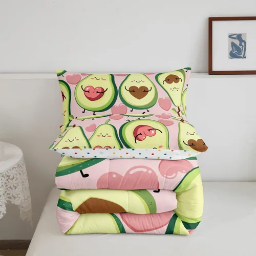 Miniatura 6 de Erosebridal Juego de edredón de aguacate, tamaño individual, para niños y niñas, niños y mujeres, relleno de edredón rosa con corazón de amor, Multi