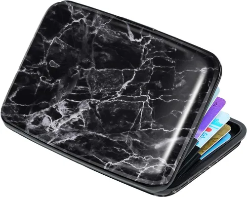 Miniatura 32 de Mini tarjetero para mujeres u hombres, tarjetero delgado con bloqueo RFID, estuche rígido para tarjeta de identificación, tarjetero de viaje, Negro