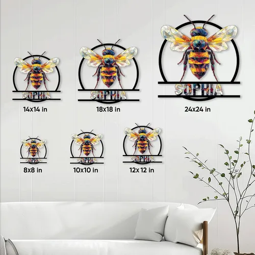 Miniatura 4 de Letrero de metal personalizado de abeja, cartel colgante de abeja de miel, porche de bienvenida al aire libre, valla de pared con nombre