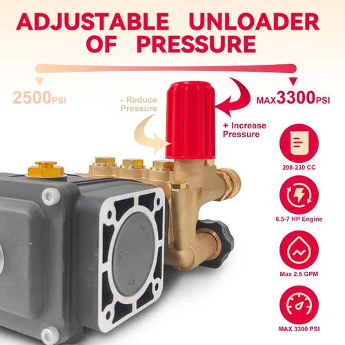 Miniatura 4 de Bomba de lavado a presión de 3400 PSI, 3.0 GPM, bomba de repuesto de eje de 3/4" 2500-3400 psi Restore Cleaning Power • Fits 5–8HP Engines • Brass