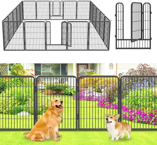 Miniatura 13 de Valla de jardín con puerta, 22 pies de largo x 32 pulgadas de alto, valla de jardín para patio, 10 paneles para perros sin excavar al aire libre