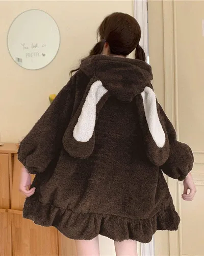 Miniatura 4 de BZB Sudaderas con capucha de conejo de anime Kawaii para mujer, suéter de conejo mullido y mullido para cosplay, abrigos