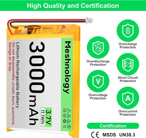 Miniatura 2 de Batería LiPo de 3.7 V 3000 mAh recargable 1S 755060 Batería de polímero de litio con placa de protección cinta de goma aislada, enchufe micro JST