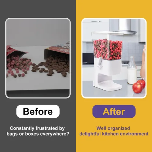 Miniatura 6 de Dispensador de cereales para encimera, paquete de 2, dispensador de alimentos secos de 3.2 L, contenedores organizadores de aperitivos con tapas