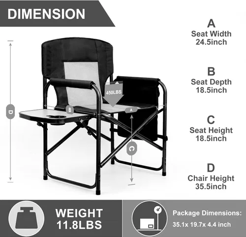Miniatura 6 de Sillas de camping Yestomo, sillas plegables para exteriores, sillas de directores plegables para adultos resistentes, soporte hasta 450LBS Negro/Gris