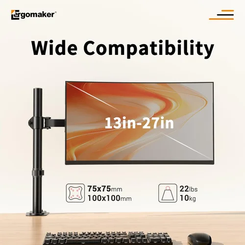 Miniatura 3 de ERGOMAKER – Soporte de escritorio para monitor único, soporte de monitor se ajusta a pantallas LCD de 13" a 27", brazo de pantalla completamente