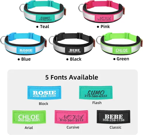 Miniatura 3 de Collar de perro personalizado, collar de identificación personalizado con nombre de mascota y número de teléfono, collar de nailon reflectante