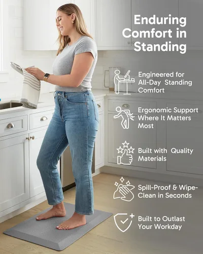 Miniatura 3 de Ophanie Tapetes de cocina para piso, alfombras de cocina, 20 x 32 pulgadas, antifatiga, tapete acolchado de pie, impermeable, cómodo tapete Gris