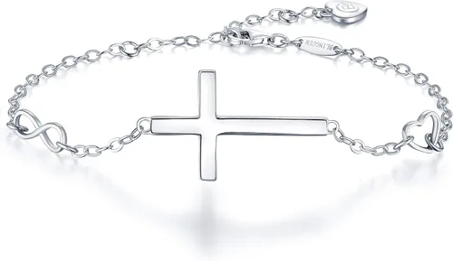 BlingGem - Pulsera de plata esterlina 925, diseño de cruz, símbolo de buena fe, infinito clásico, religioso, multiuso, para mujer, adolescentes