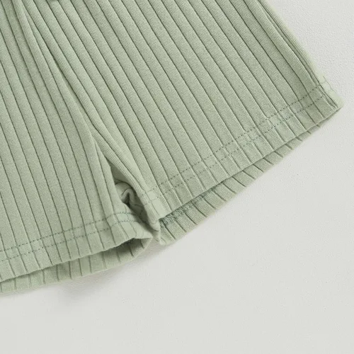 Miniatura 91 de Traje de verano para niña pequeña, de manga corta, acanalado, overol liso, pantalones cortos, ropa para recién nacidos