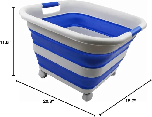 Miniatura 8 de SAMMART Cesta de plástico plegable de 39 L (10.3 galones) con ruedas, contenedor de almacenamiento plegable (1, gris/azul púrpura)
