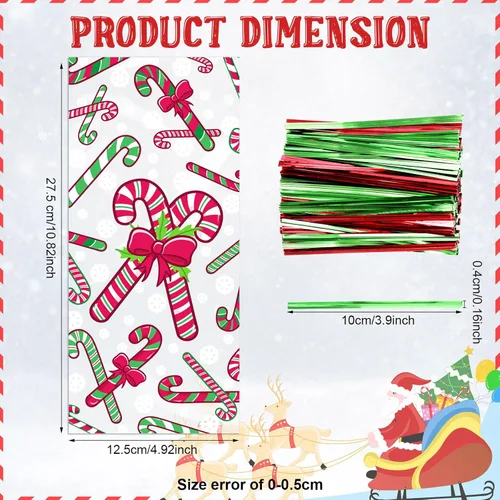 Miniatura 2 de Zhanmai 150 piezas de bolsas de celofán para bastones de Navidad transparentes, bolsas de celofán para golosinas de Navidad, bolsas para buffet
