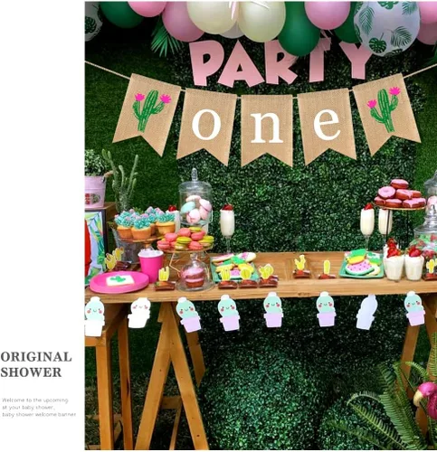 Miniatura 5 de Cartel de cactus para silla alta para primer cumpleaños, guirnalda de primer cumpleaños para silla alta Hawaii ONE, decoración de fiesta de verano