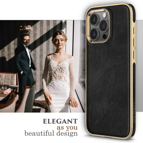 Miniatura 3 de LOHASIC Funda de piel sintética para iPhone 15 Pro, elegante funda de teléfono vintage de lujo para hombres y mujeres, agarre antideslizante, Negro