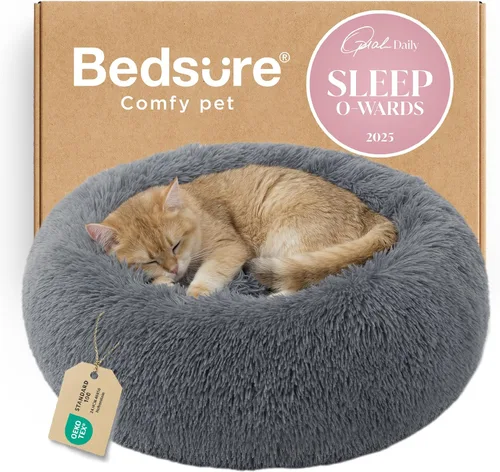 Miniatura 89 de Bedsure - Cama relajante para perro mediano, lavable, tipo dona, cama para gato, antideslizante, redonda, afelpada, mullida, de piel sintética