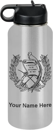 Miniatura 79 de LaserGram Botella de agua personalizada, bandera de Guatemala, acero inoxidable de doble pared aislada al vacío con popote superior, regalo grabado
