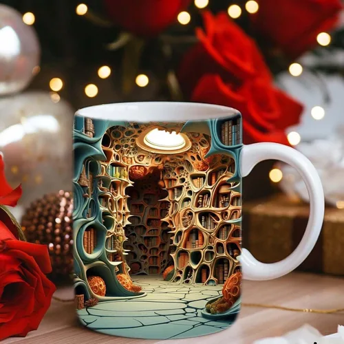 Miniatura 8 de Taza de café 3D con agujero en una pared de 11 onzas, diseño de estante de biblioteca, taza multiusos para el espacio creativo, regalo