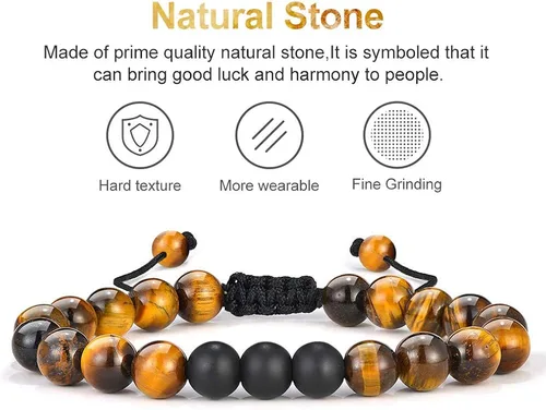 Miniatura 4 de Pulsera de ojo de tigre para hombre regalo 0315in de ojo de tigre piedra de lava y roca de lava pulsera de ansiedad ajustable para alivio