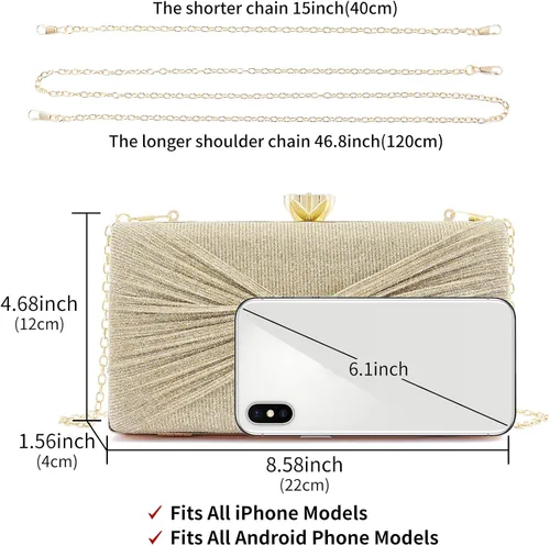 Miniatura 2 de YAPAIOU Bolso de mano de metal con patrón de celosía para mujer, bolso de mano geométrico de noche con correa de cadena
